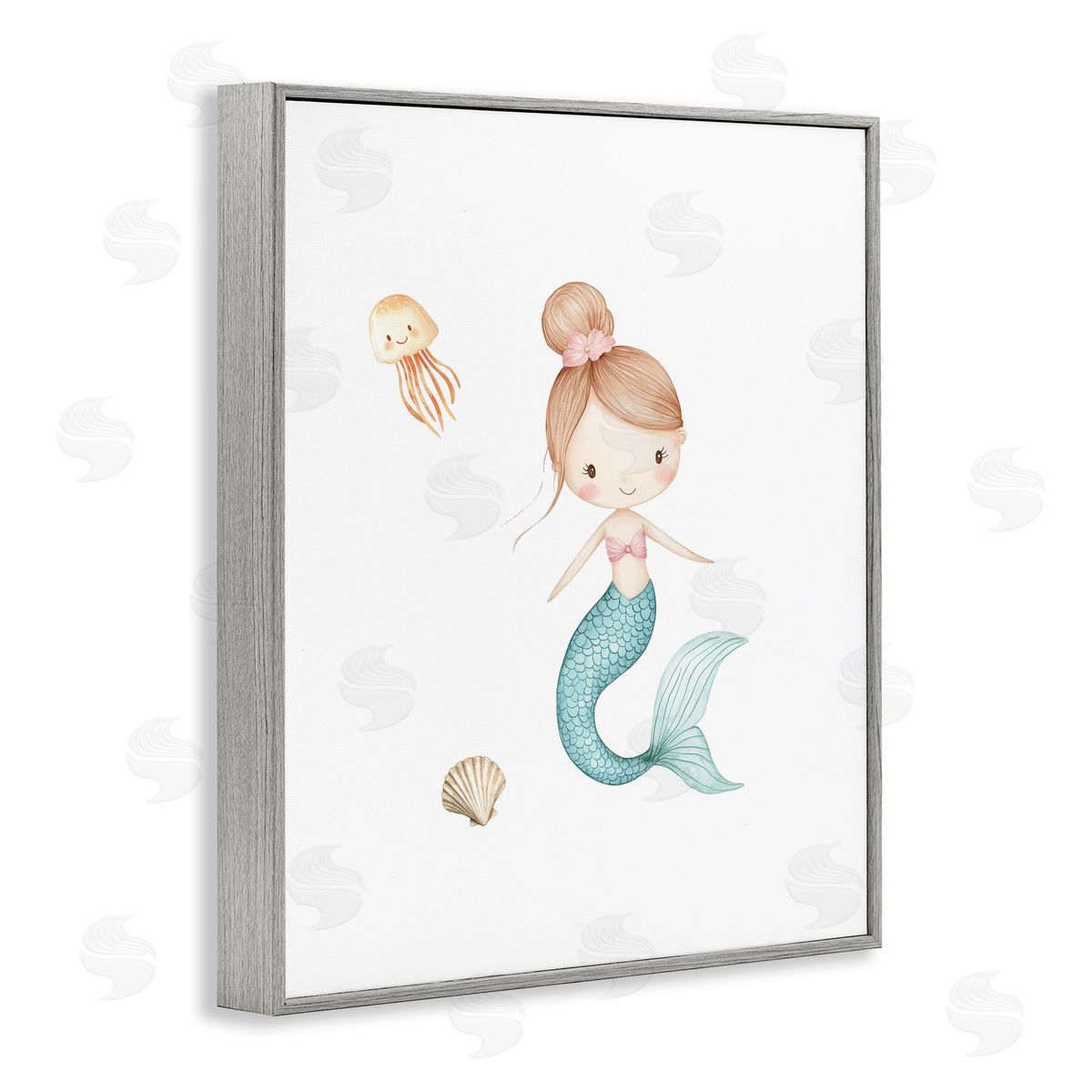 Christine Simpson Art Soft Mermaid & Jellyfish Gray Framed Giclee Wall Art Print