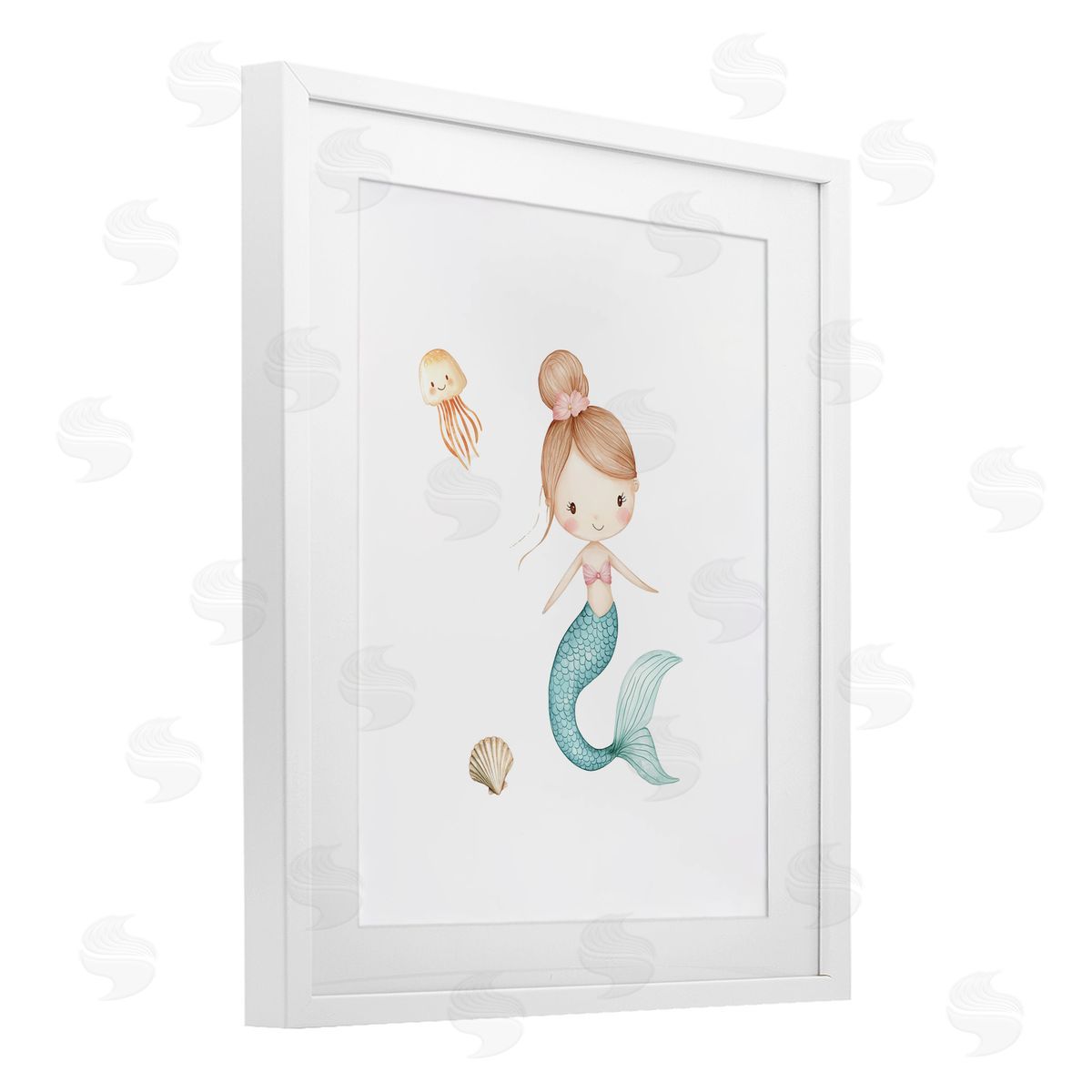 Christine Simpson Art Soft Mermaid & Jellyfish White Framed Print Under Glass with Mat Wall Art