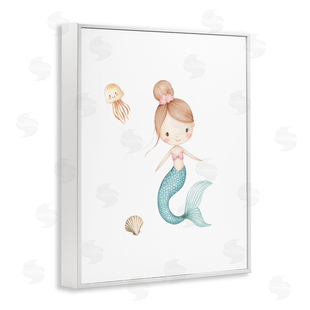 Christine Simpson Art Soft Mermaid & Jellyfish White Framed Giclee Wall Art Print