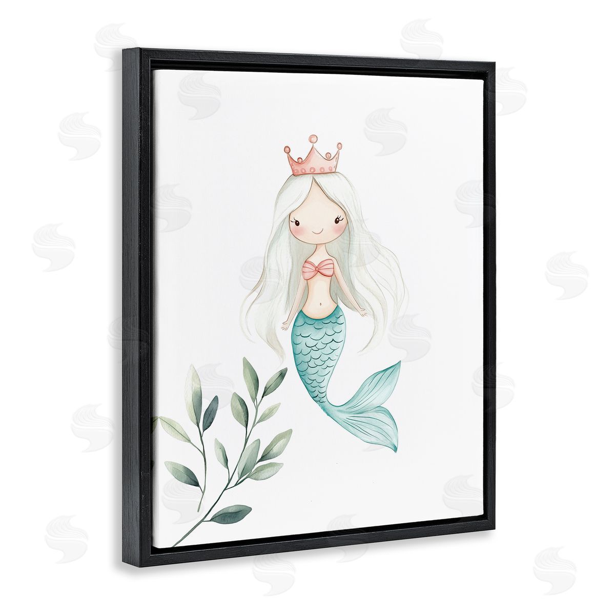 Christine Simpson Art Princess Mermaid & Greenery Black Floating Frame Canvas Wall Art Print