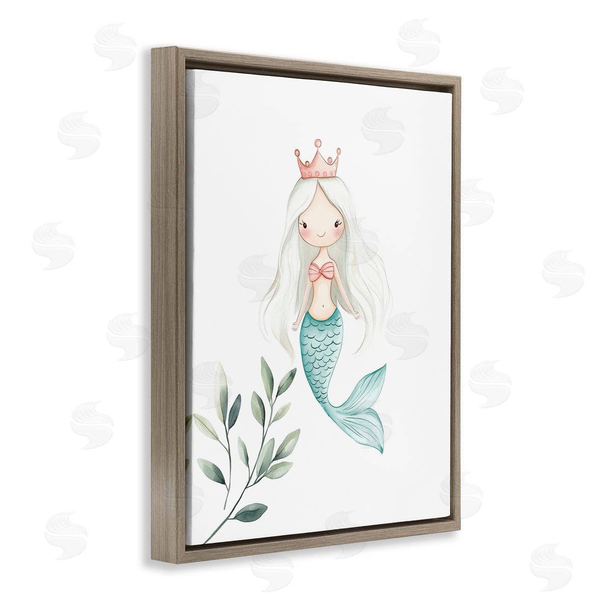 Christine Simpson Art Princess Mermaid & Greenery Brown Floating Frame Canvas Wall Art Print