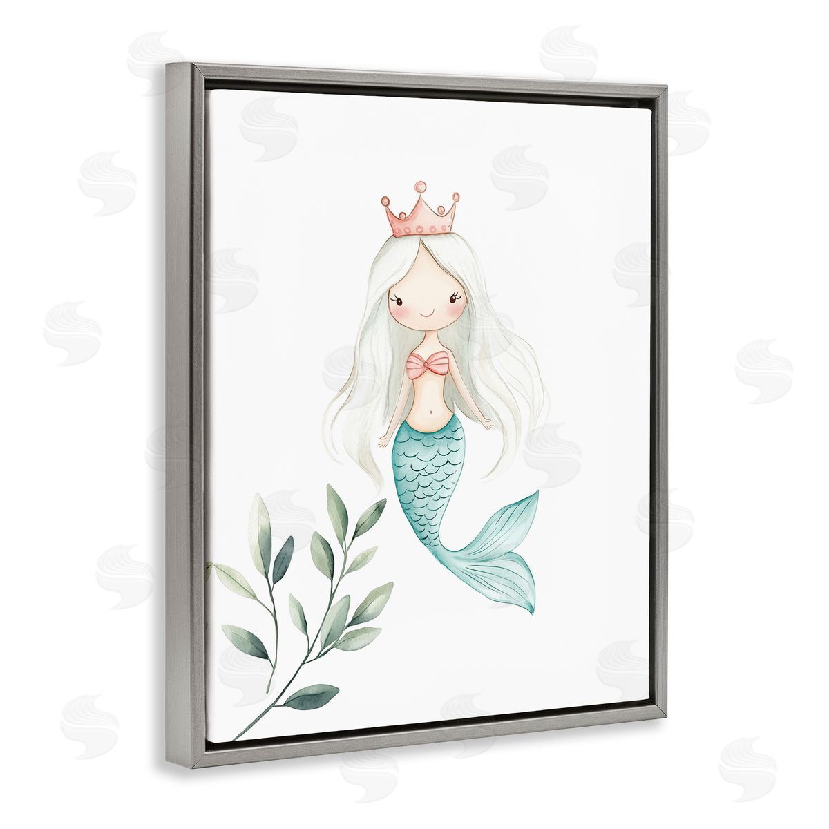 Christine Simpson Art Princess Mermaid & Greenery Gray Floating Frame Canvas Wall Art Print