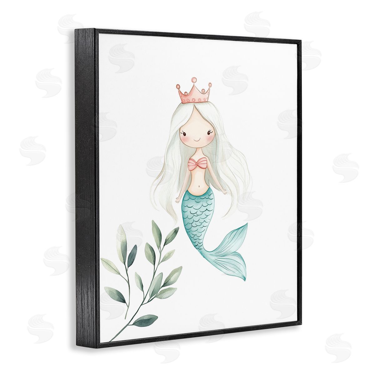 Christine Simpson Art Princess Mermaid & Greenery Black Framed Giclee Wall Art Print