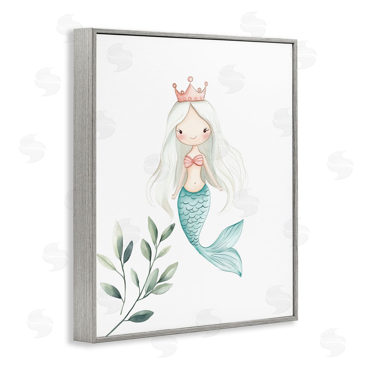Christine Simpson Art Princess Mermaid & Greenery Gray Framed Giclee Wall Art Print