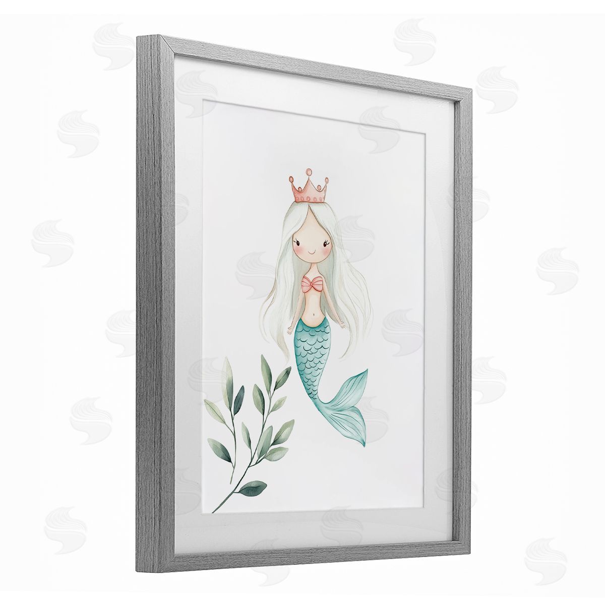 Christine Simpson Art Princess Mermaid & Greenery Gray Framed Print Under Glass with White Mat Wall Art
