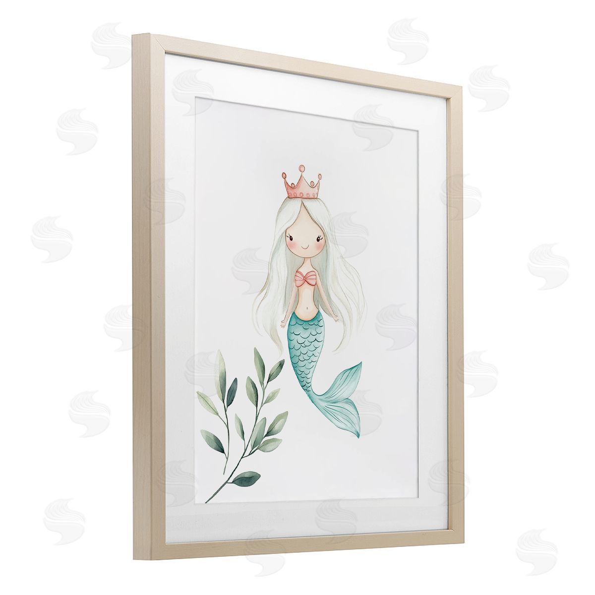 Christine Simpson Art Princess Mermaid & Greenery Birch Framed Print Under Glass with White Mat Wall Art