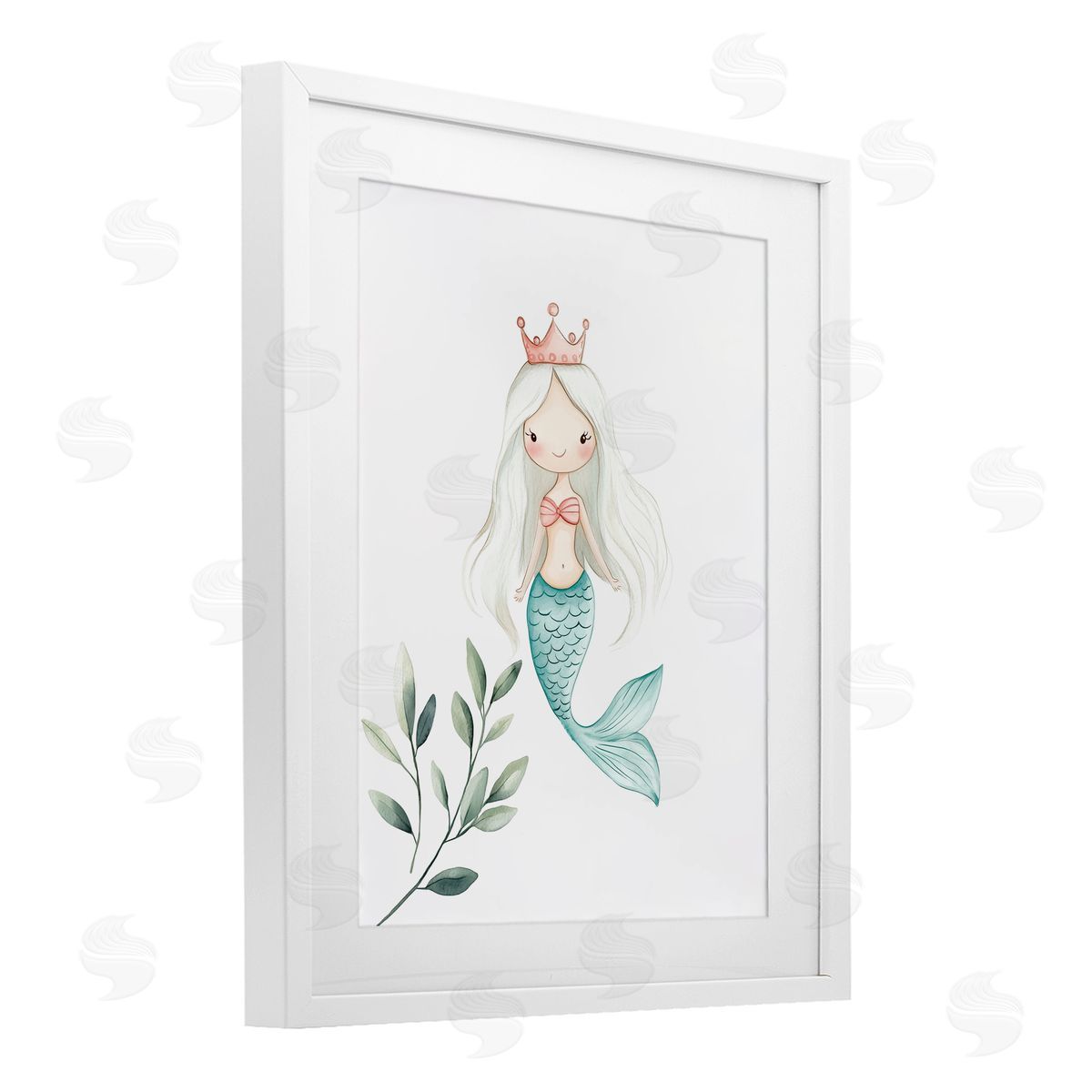 Christine Simpson Art Princess Mermaid & Greenery White Framed Print Under Glass with Mat Wall Art