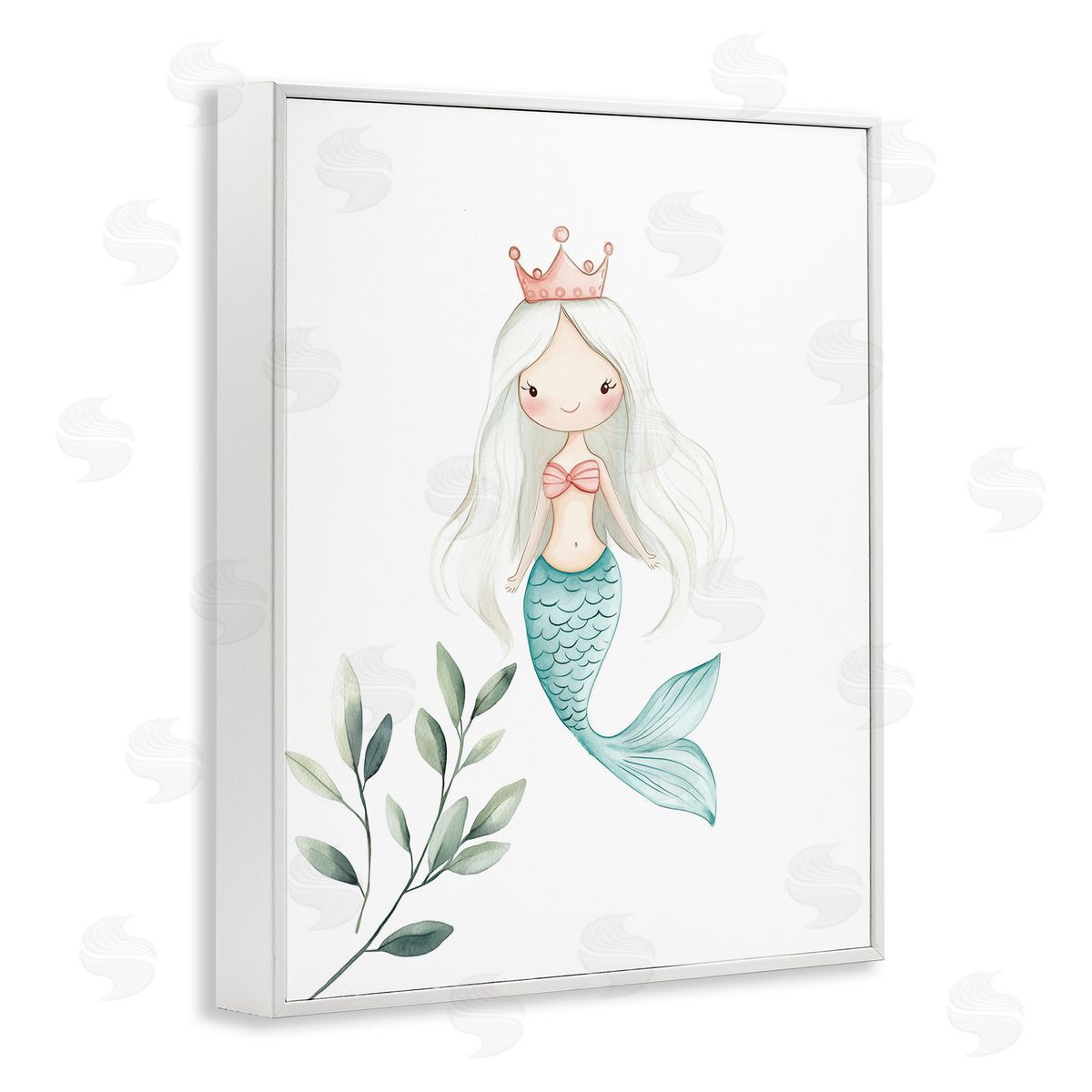 Christine Simpson Art Princess Mermaid & Greenery White Framed Giclee Wall Art Print
