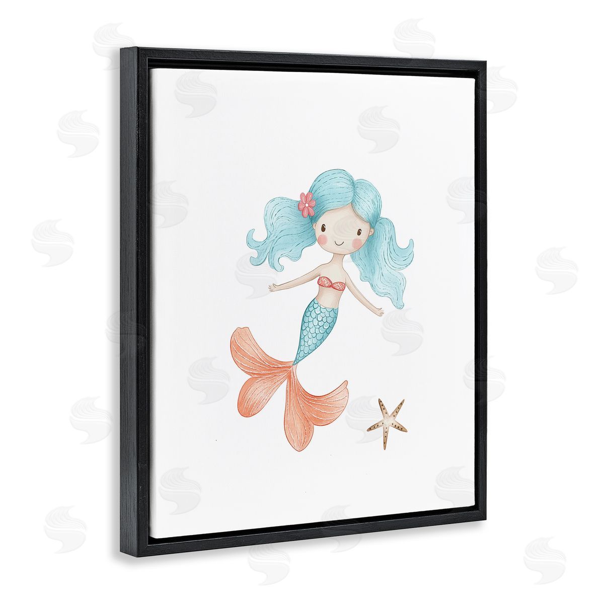 Christine Simpson Art Mermaid's Adventure with Starfish Black Floating Frame Canvas Wall Art Print