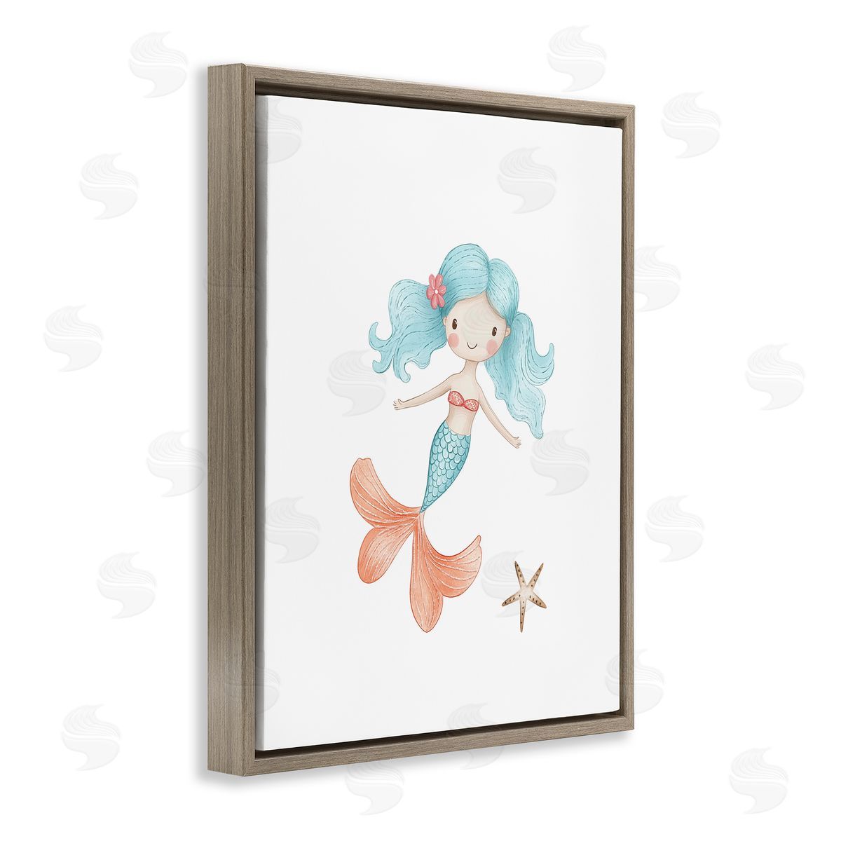 Christine Simpson Art Mermaid's Adventure with Starfish Brown Floating Frame Canvas Wall Art Print