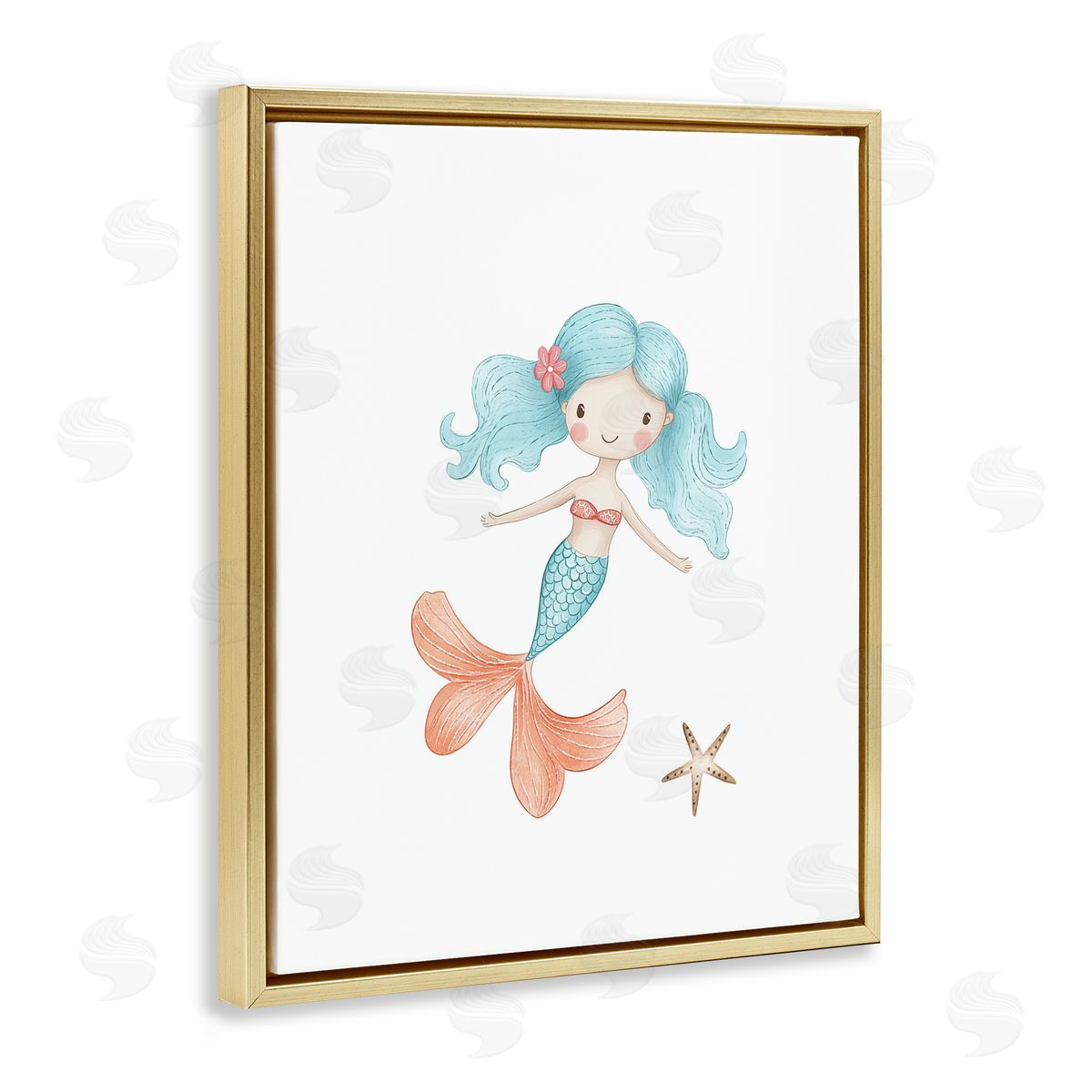 Christine Simpson Art Mermaid's Adventure with Starfish Gold Floating Frame Canvas Wall Art Print