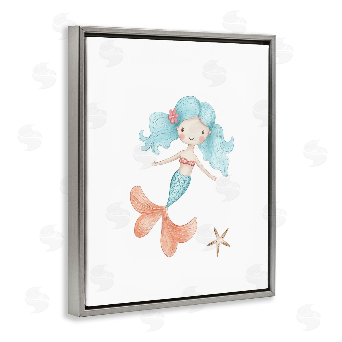 Christine Simpson Art Mermaid's Adventure with Starfish Gray Floating Frame Canvas Wall Art Print