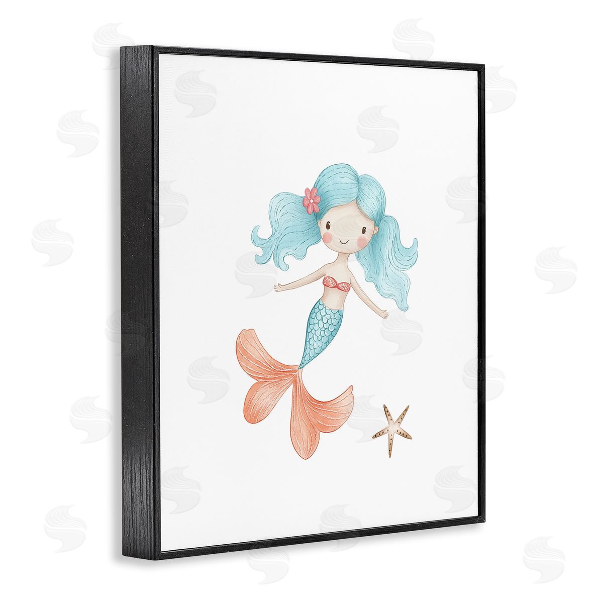 Christine Simpson Art Mermaid's Adventure with Starfish Black Framed Giclee Wall Art Print