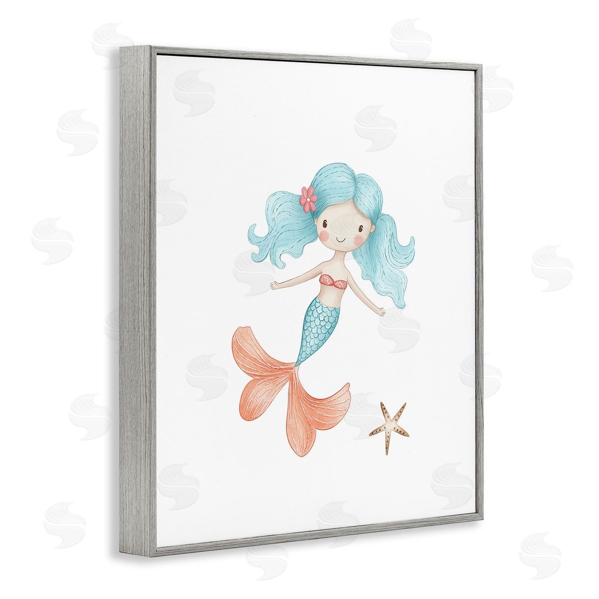 Christine Simpson Art Mermaid's Adventure with Starfish Gray Framed Giclee Wall Art Print