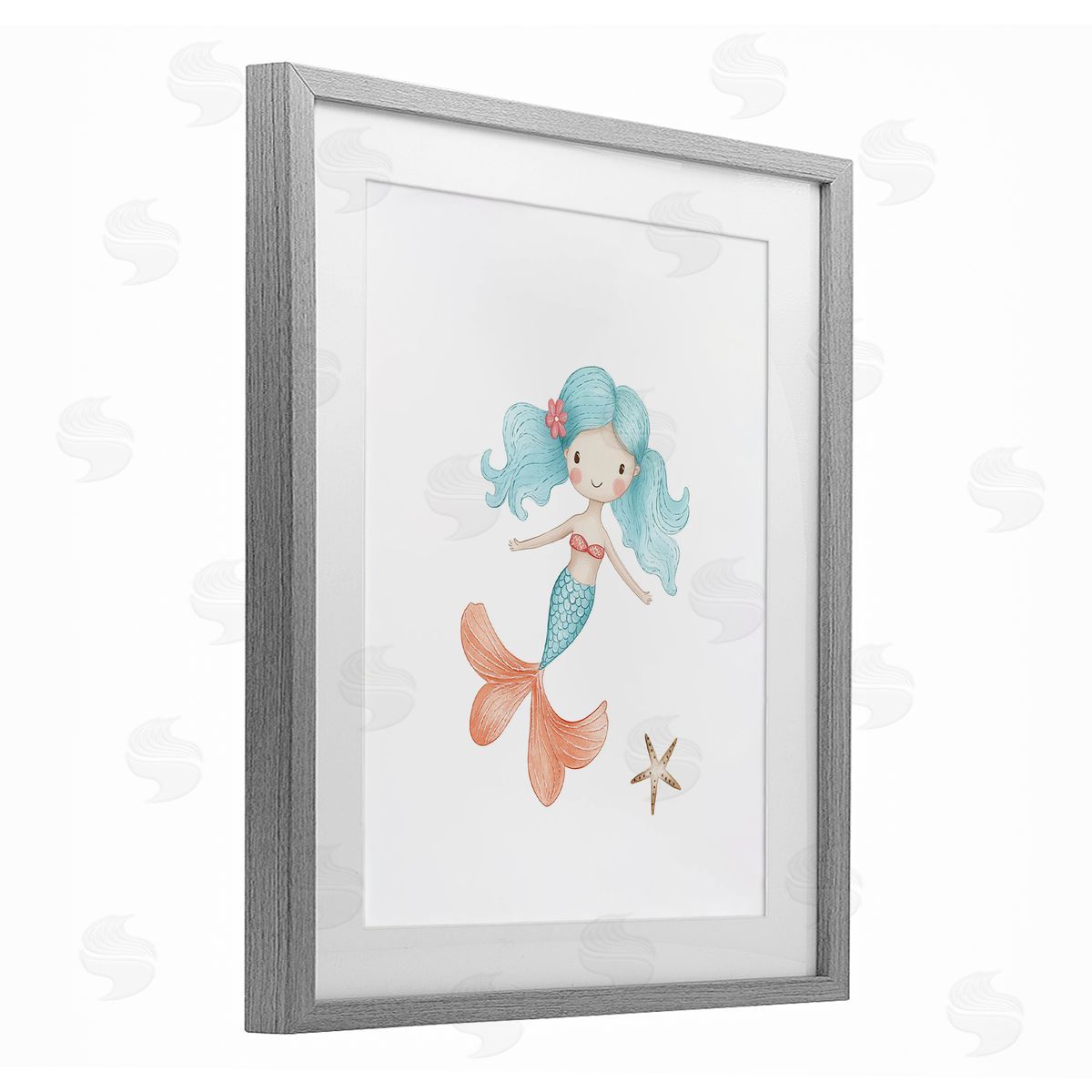 Christine Simpson Art Mermaid's Adventure with Starfish Gray Framed Print Under Glass with White Mat Wall Art