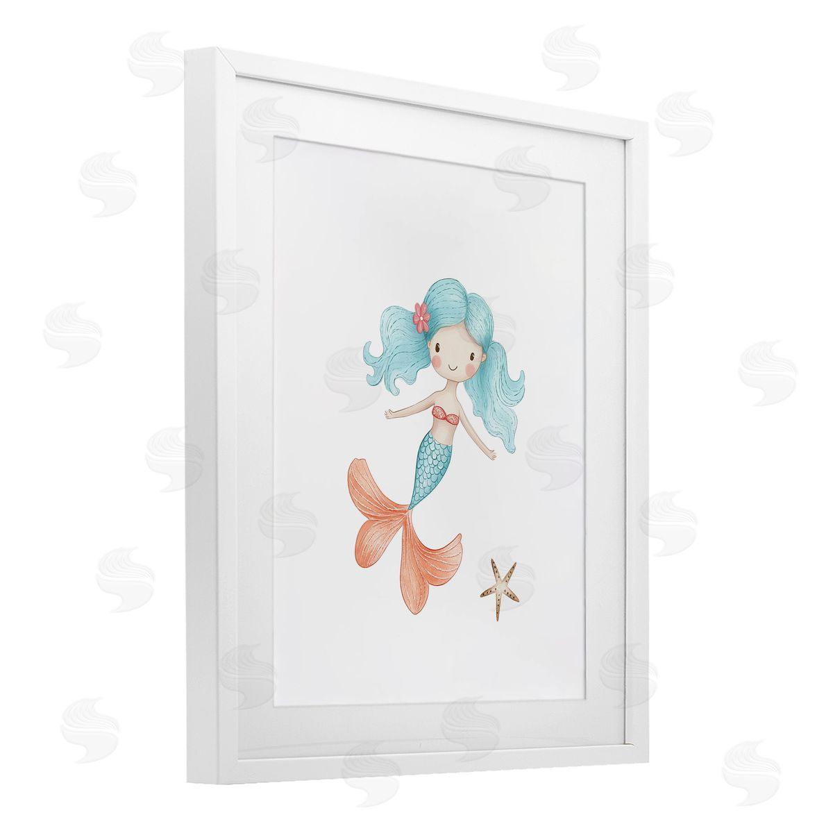 Christine Simpson Art Mermaid's Adventure with Starfish White Framed Print Under Glass with Mat Wall Art