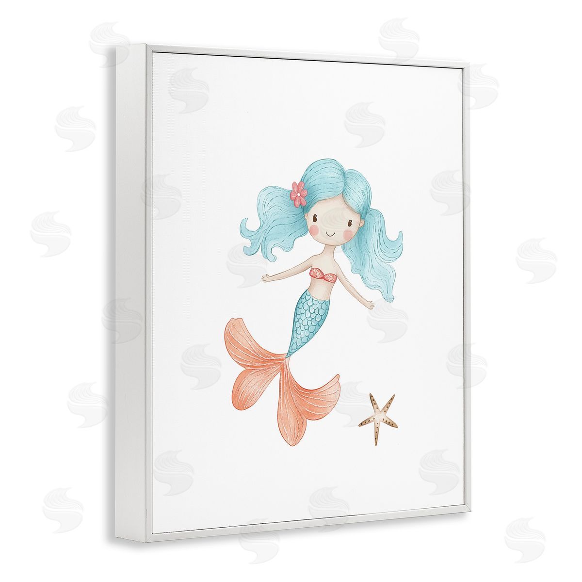 Christine Simpson Art Mermaid's Adventure with Starfish White Framed Giclee Wall Art Print