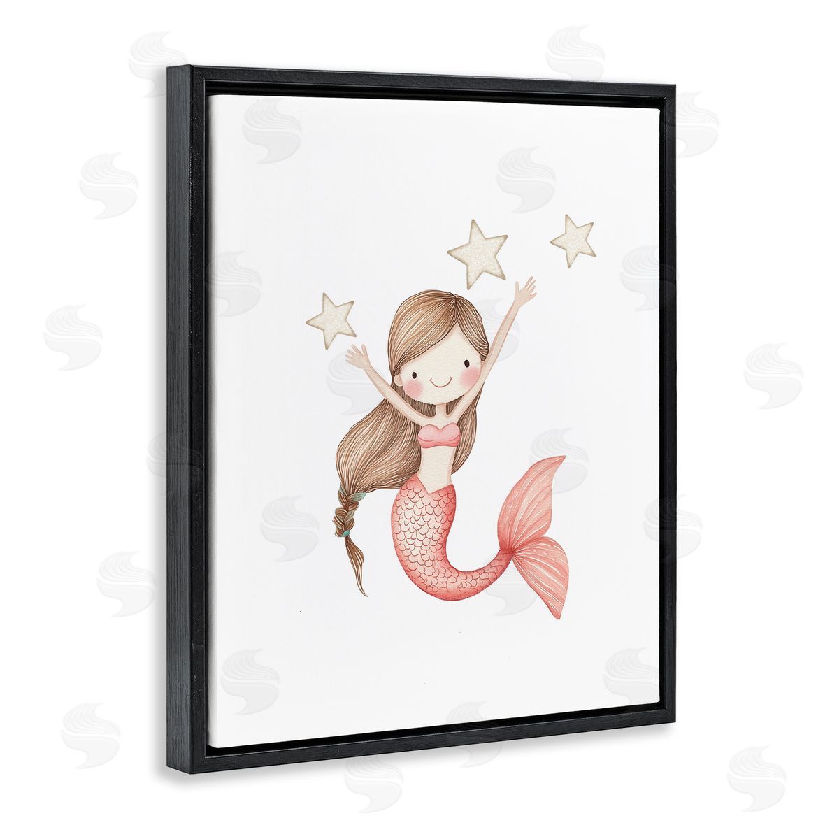 Christine Simpson Art Pink Mermaid and Stars Black Floating Frame Canvas Wall Art Print