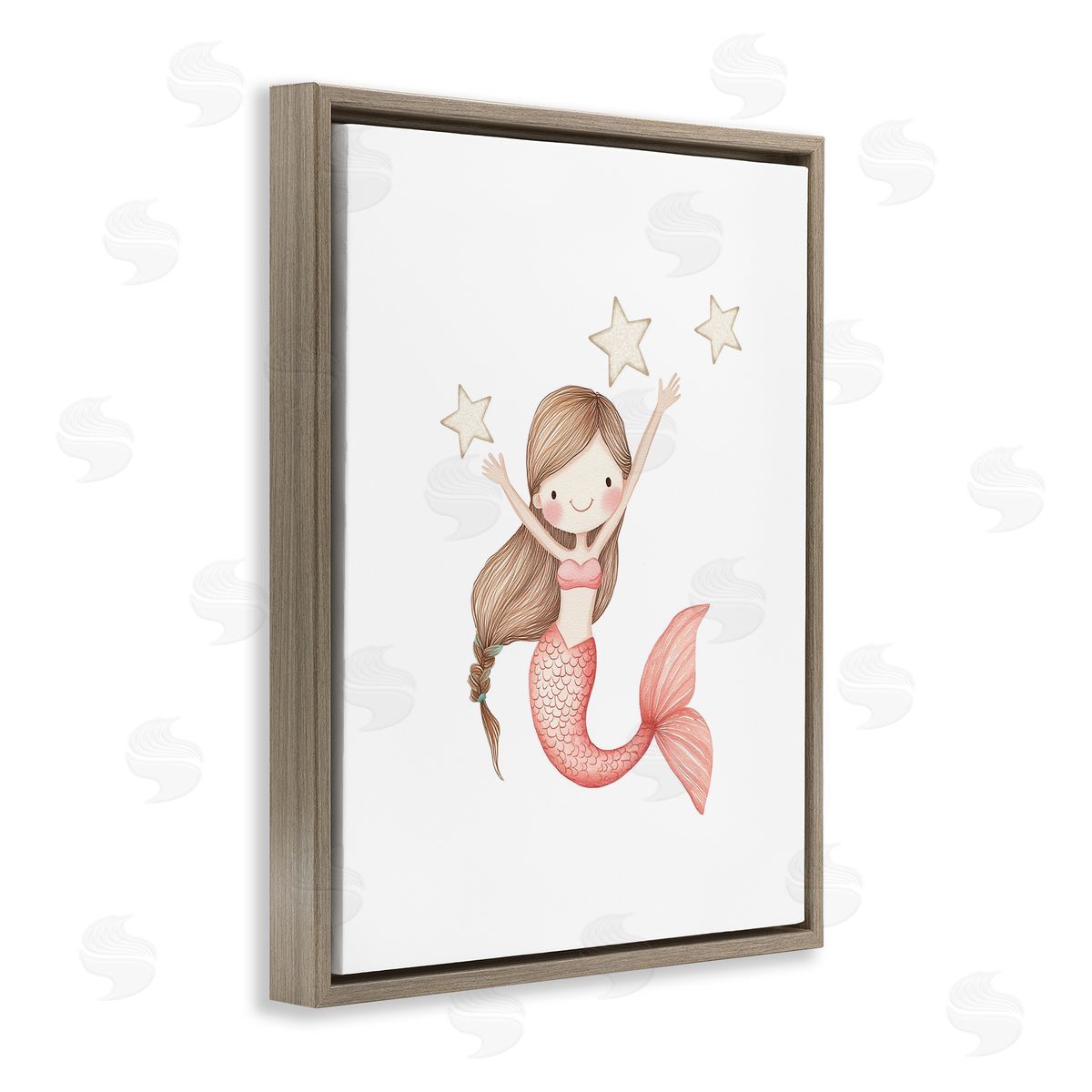 Christine Simpson Art Pink Mermaid and Stars Brown Floating Frame Canvas Wall Art Print