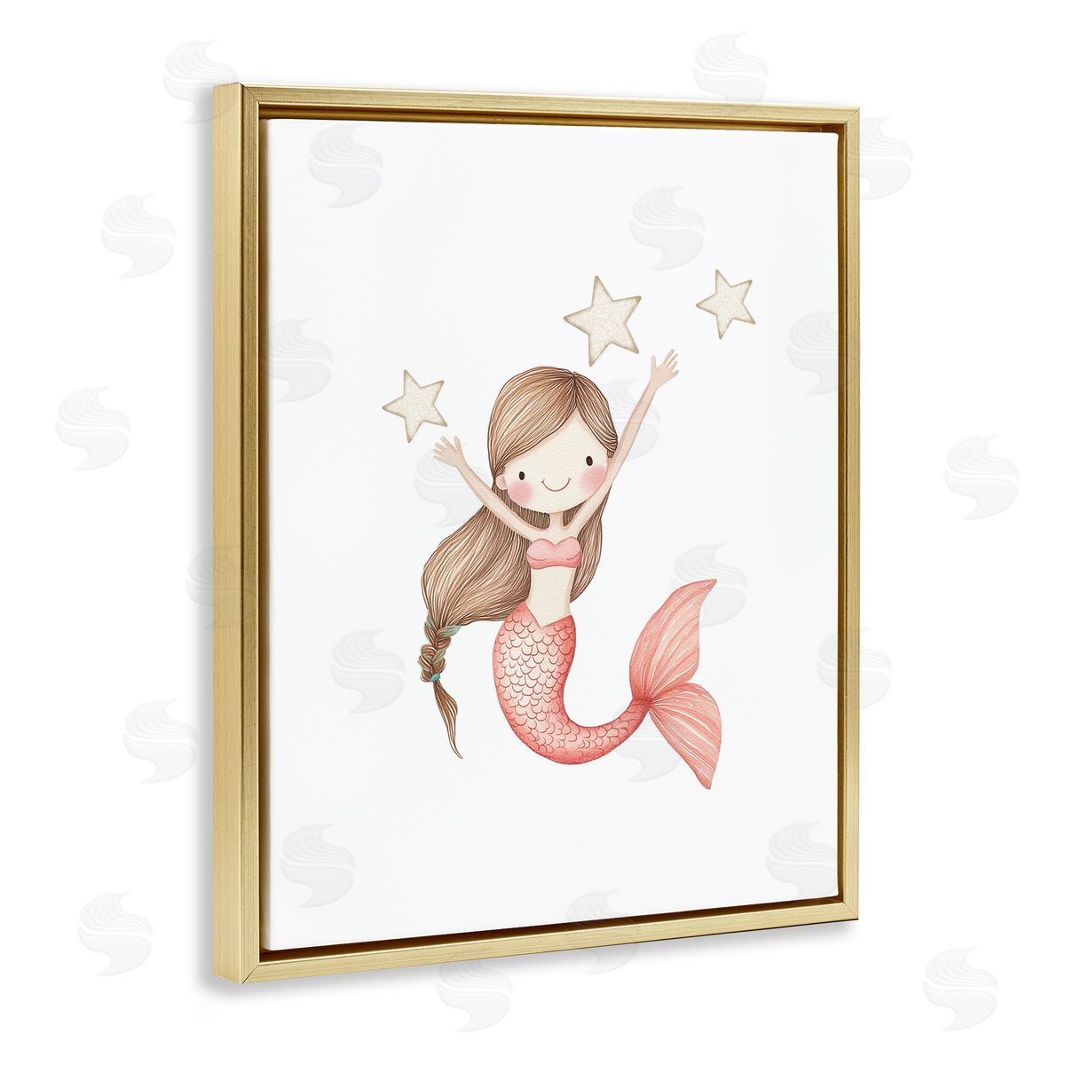 Christine Simpson Art Pink Mermaid and Stars Gold Floating Frame Canvas Wall Art Print