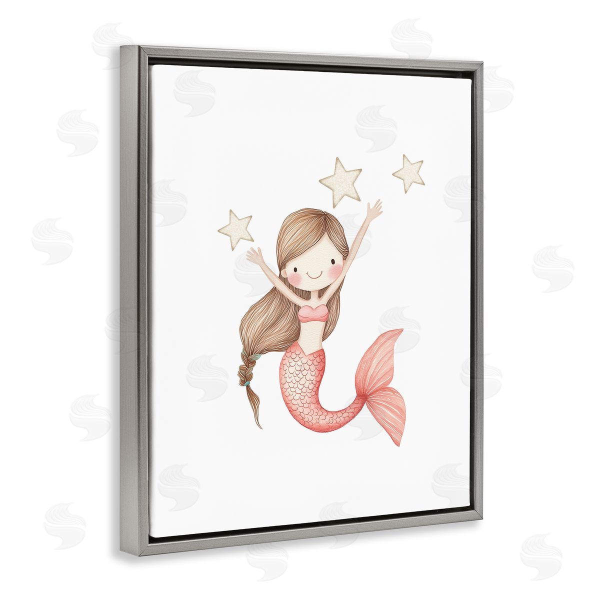 Christine Simpson Art Pink Mermaid and Stars Gray Floating Frame Canvas Wall Art Print