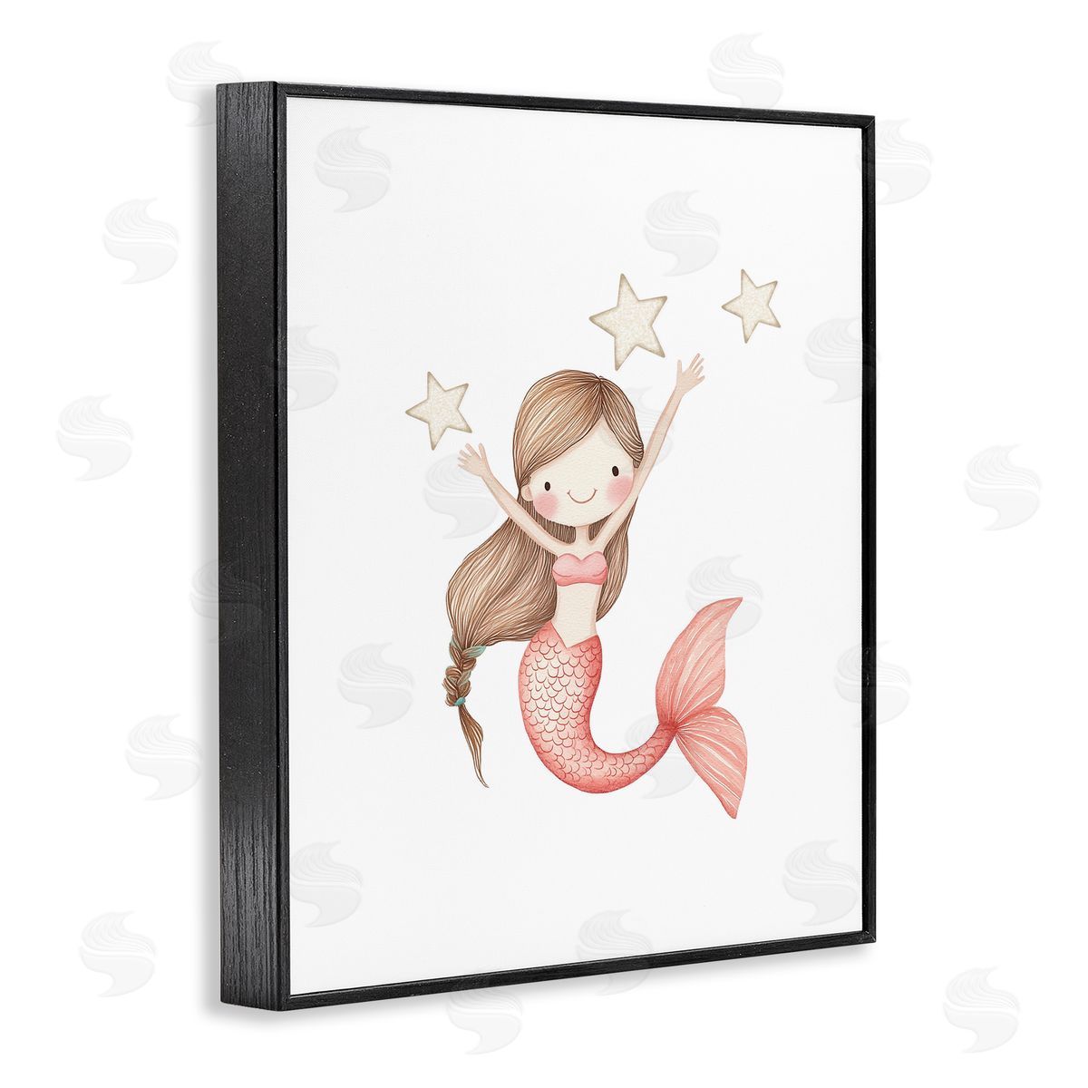 Christine Simpson Art Pink Mermaid and Stars Black Framed Giclee Wall Art Print