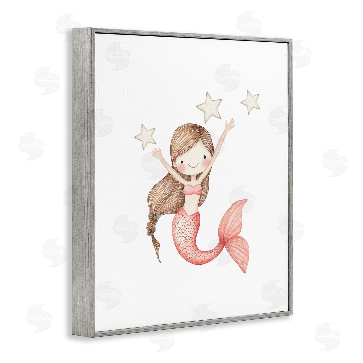Christine Simpson Art Pink Mermaid and Stars Gray Framed Giclee Wall Art Print