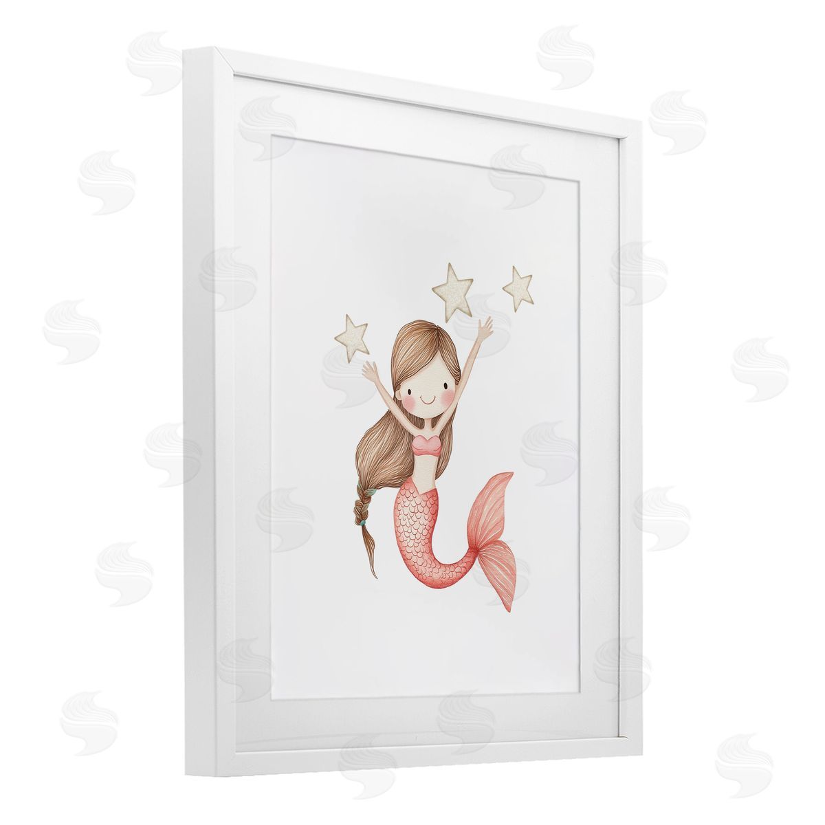 Christine Simpson Art Pink Mermaid and Stars White Framed Print Under Glass with Mat Wall Art