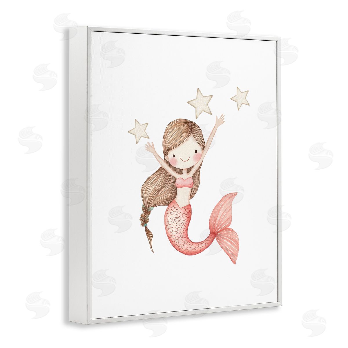 Christine Simpson Art Pink Mermaid and Stars White Framed Giclee Wall Art Print
