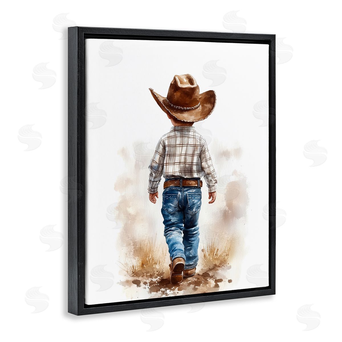 Christine Simpson Art Rustic Cowboy Child Black Floating Frame Canvas Wall Art Print