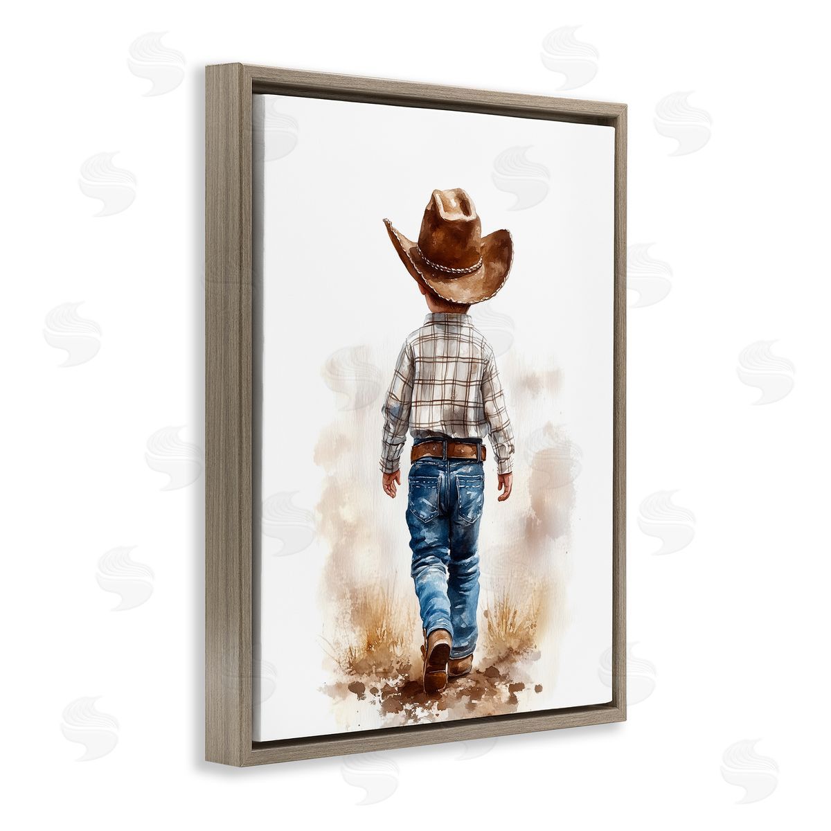 Christine Simpson Art Rustic Cowboy Child Brown Floating Frame Canvas Wall Art Print