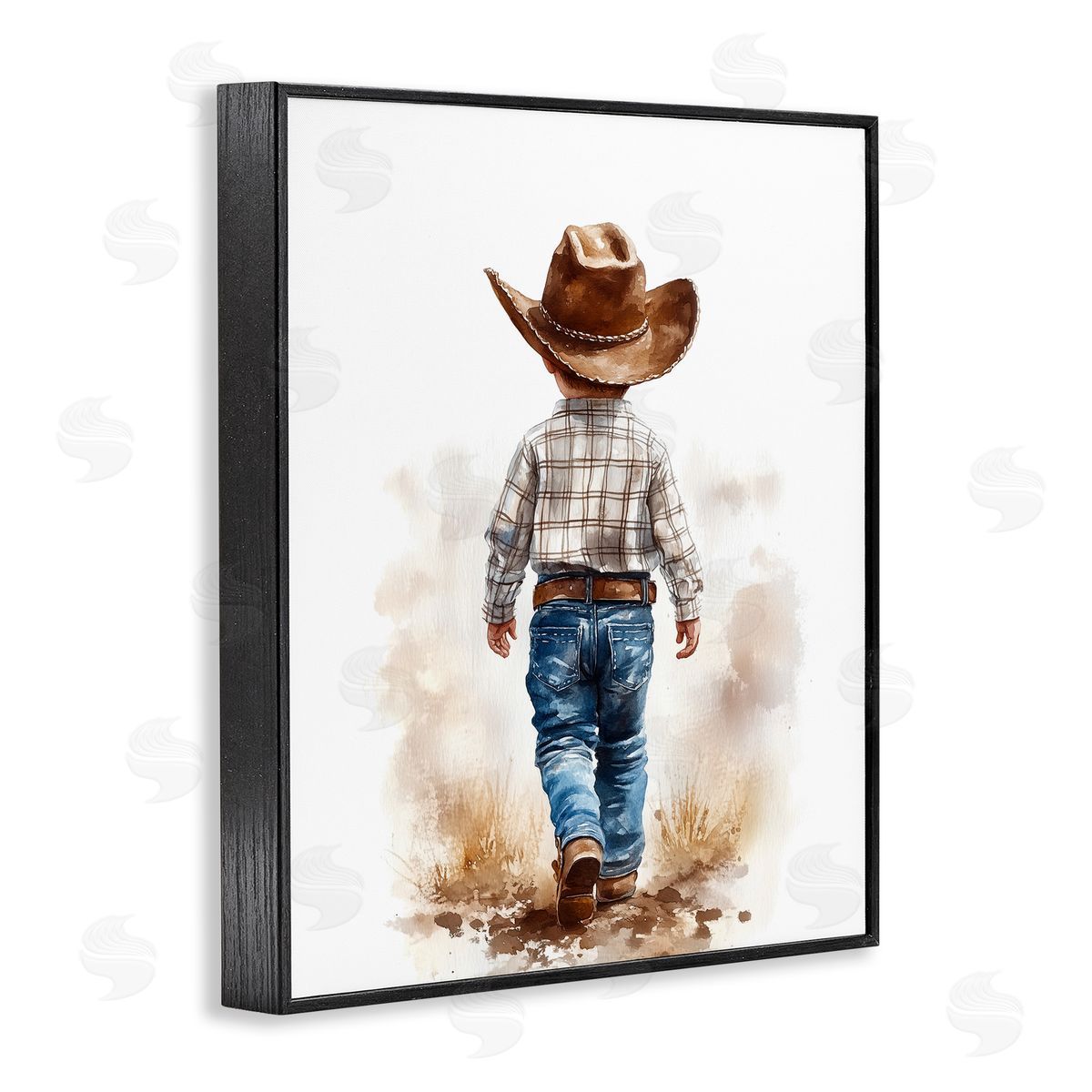 Christine Simpson Art Rustic Cowboy Child Black Framed Giclee Wall Art Print