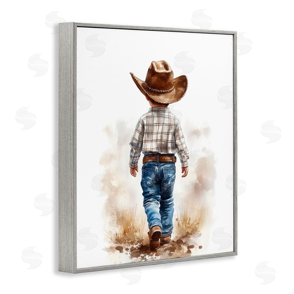 Christine Simpson Art Rustic Cowboy Child Gray Framed Giclee Wall Art Print