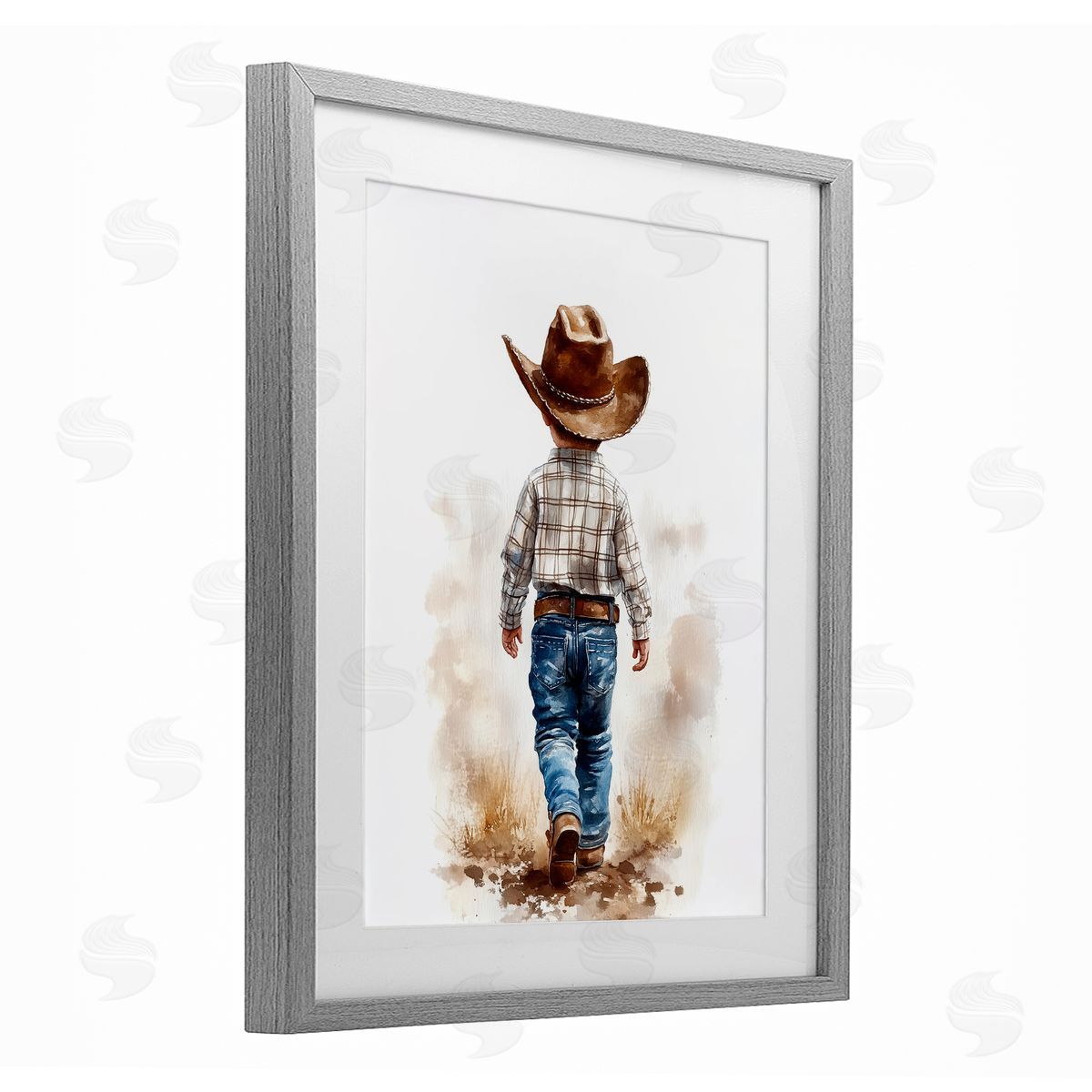 Christine Simpson Art Rustic Cowboy Child Gray Framed Print Under Glass with White Mat Wall Art
