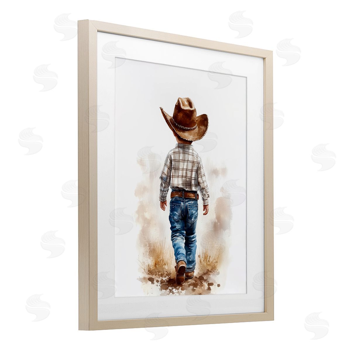 Christine Simpson Art Rustic Cowboy Child Birch Framed Print Under Glass with White Mat Wall Art