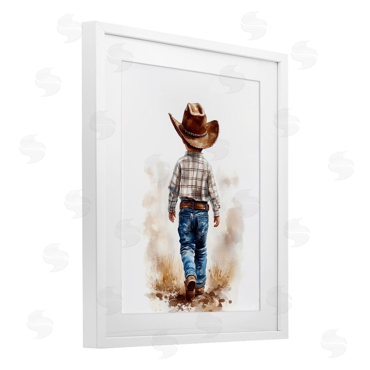 Christine Simpson Art Rustic Cowboy Child White Framed Print Under Glass with Mat Wall Art