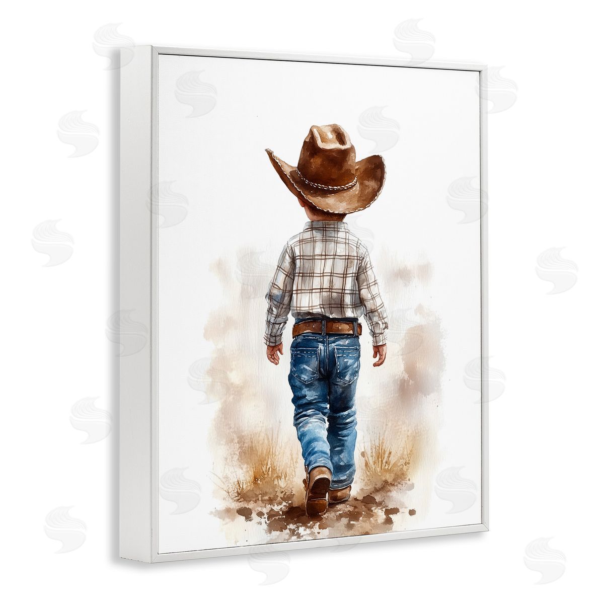 Christine Simpson Art Rustic Cowboy Child White Framed Giclee Wall Art Print