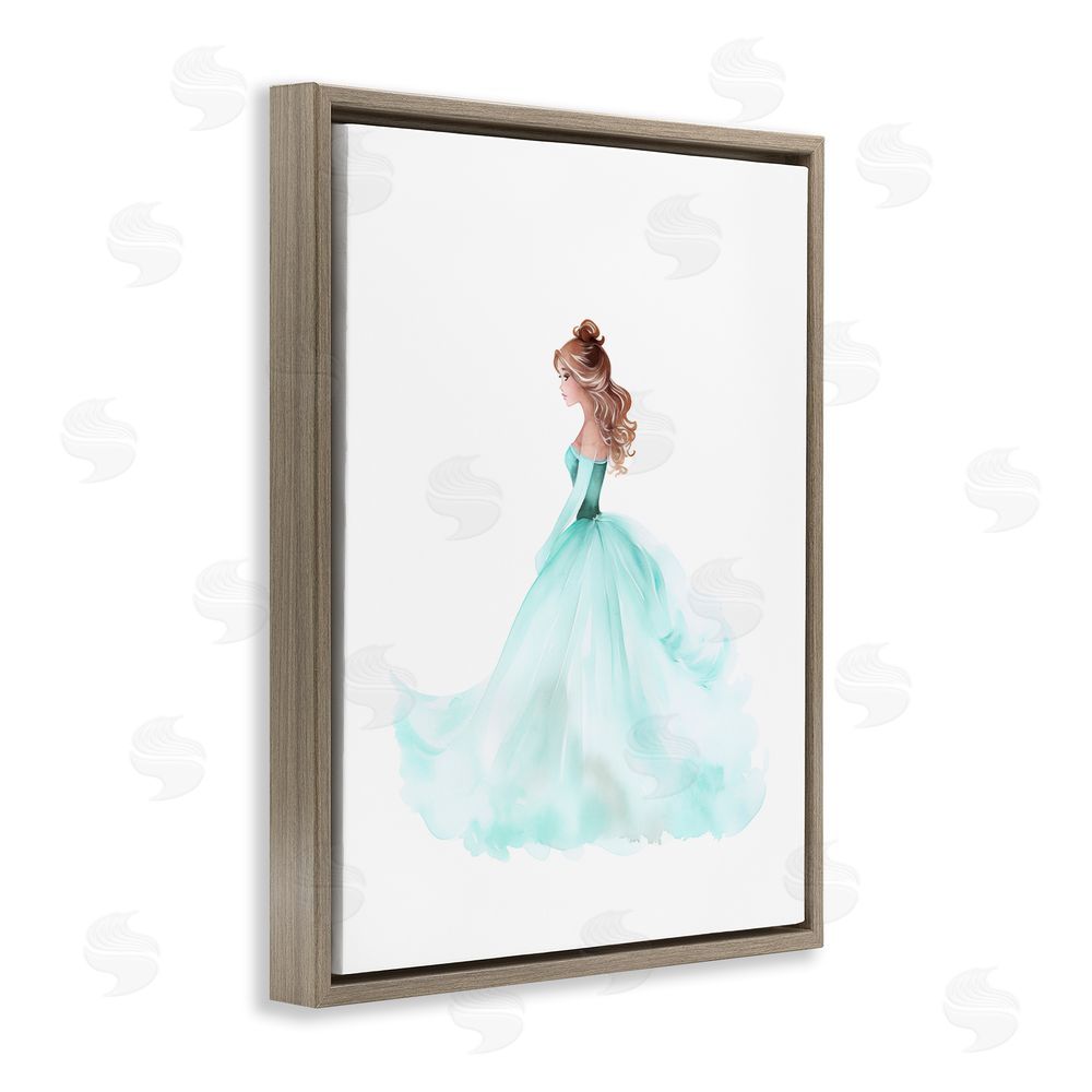 Christine Simpson Art Blue Princess Ballgown Brown Floating Frame Canvas Wall Art Print