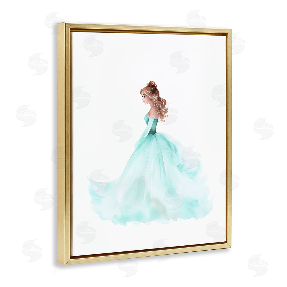 Christine Simpson Art Blue Princess Ballgown Gold Floating Frame Canvas Wall Art Print