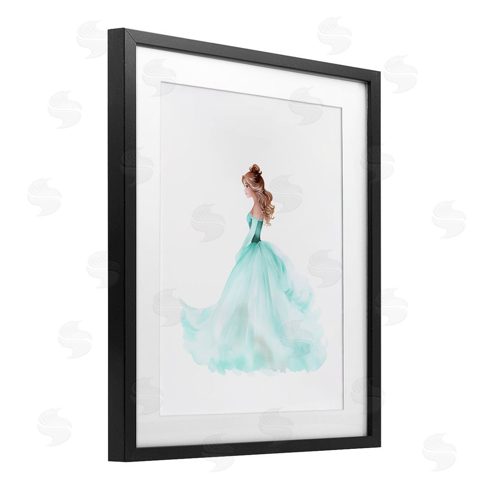 Christine Simpson Art Blue Princess Ballgown Black Framed Print Under Glass with White Mat Wall Art
