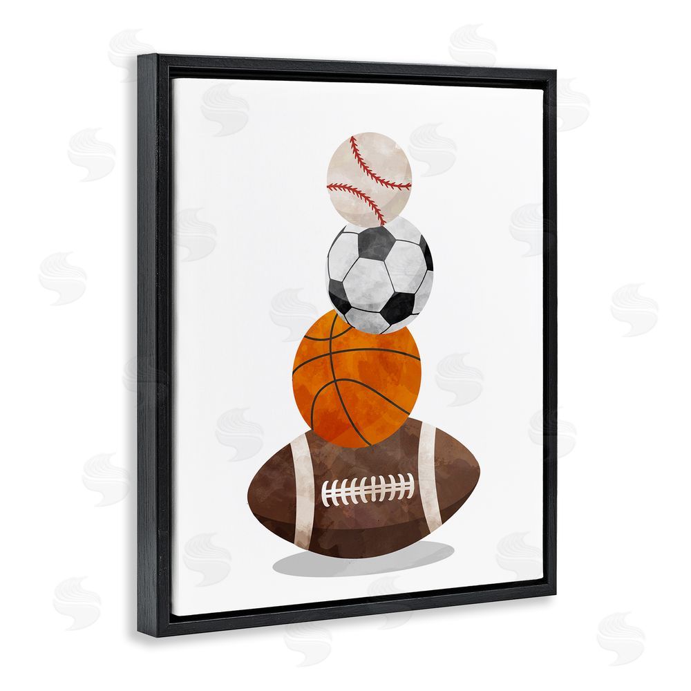 Christine Simpson Art Sports Ball Bunch Black Floating Frame Canvas Wall Art Print