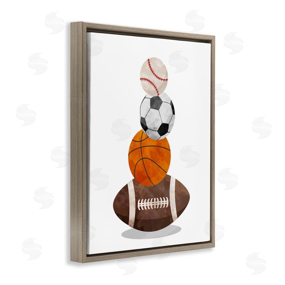Christine Simpson Art Sports Ball Bunch Brown Floating Frame Canvas Wall Art Print