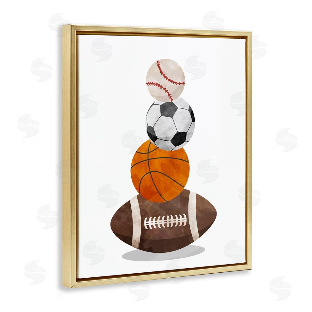 Christine Simpson Art Sports Ball Bunch Gold Floating Frame Canvas Wall Art Print