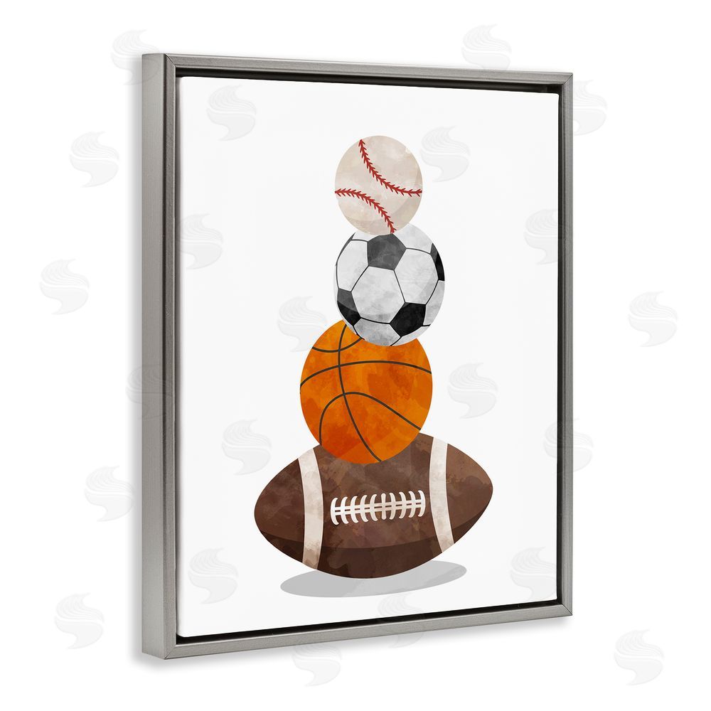 Christine Simpson Art Sports Ball Bunch Gray Floating Frame Canvas Wall Art Print