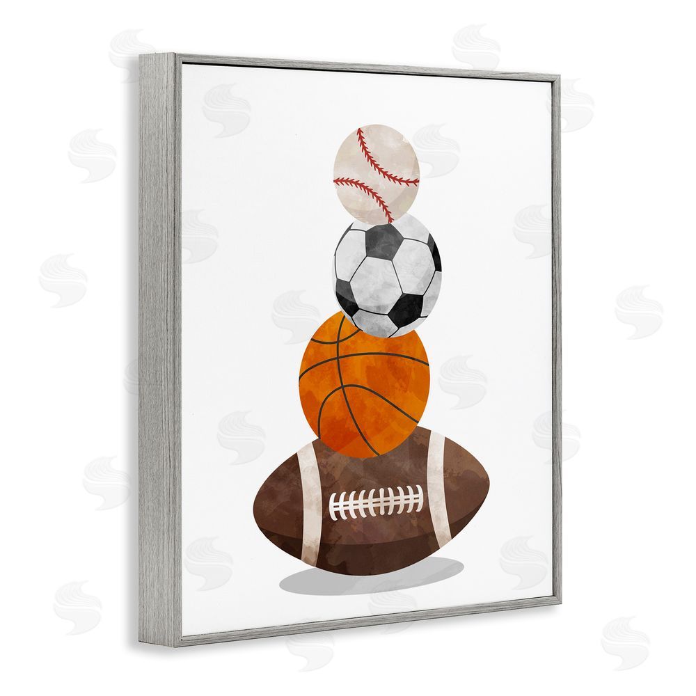 Christine Simpson Art Sports Ball Bunch Gray Framed Giclee Wall Art Print