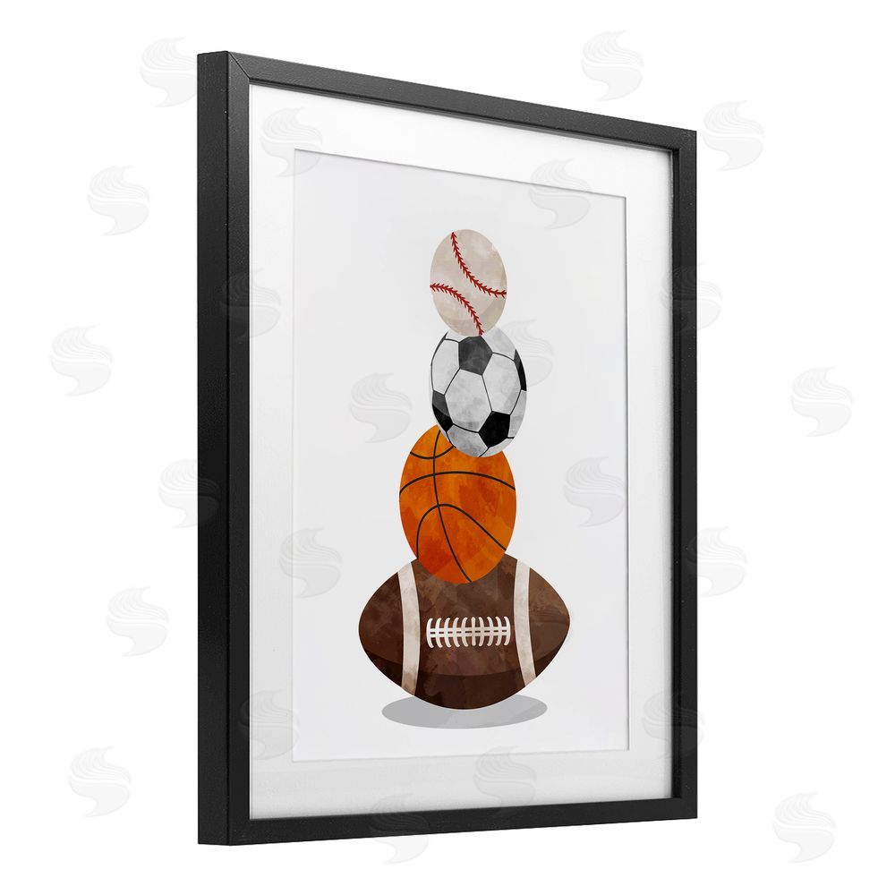 Christine Simpson Art Sports Ball Bunch Black Framed Print Under Glass with White Mat Wall Art