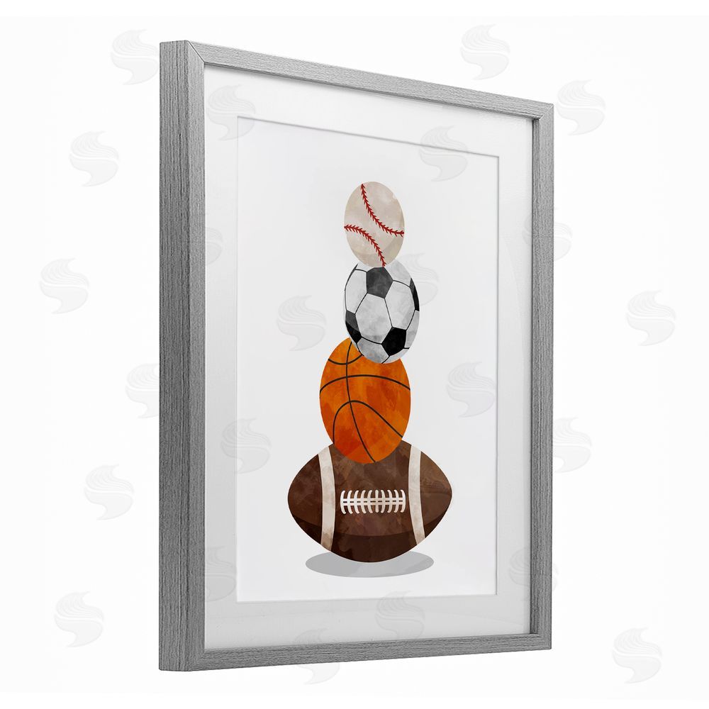 Christine Simpson Art Sports Ball Bunch Gray Framed Print Under Glass with White Mat Wall Art