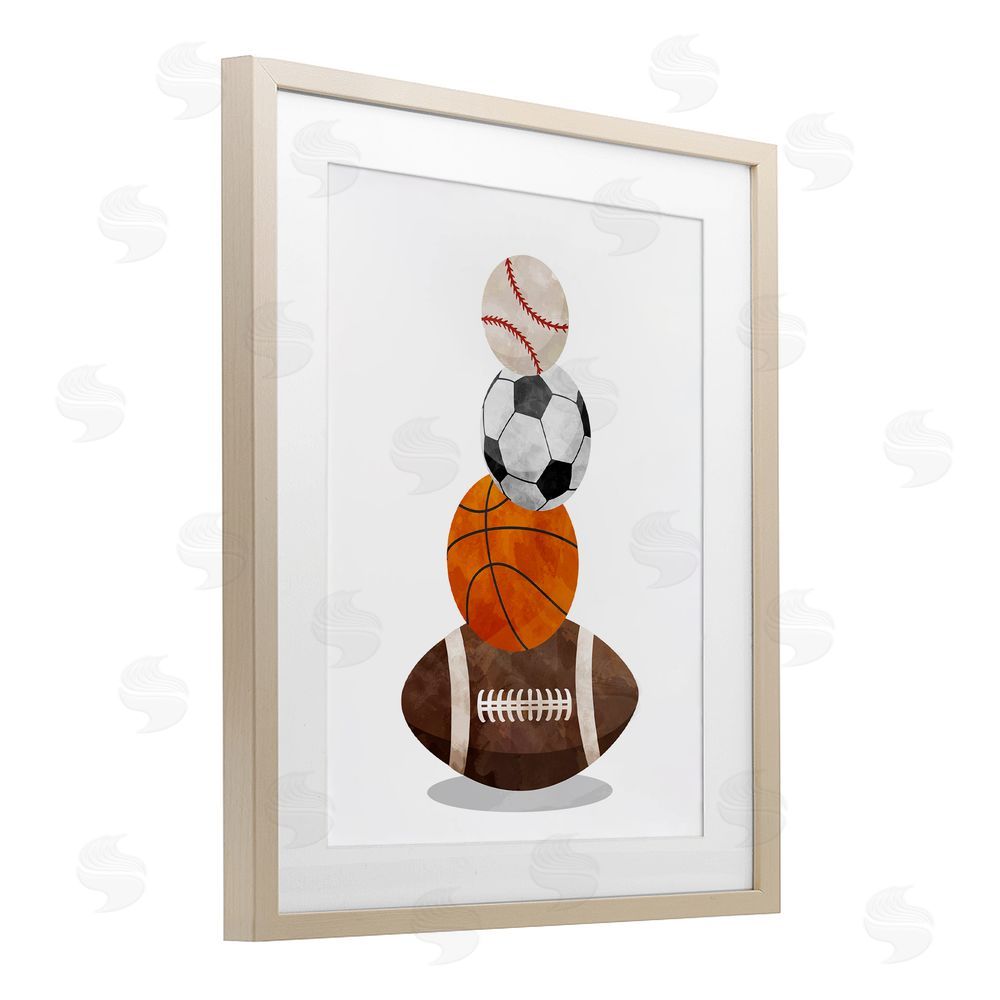 Christine Simpson Art Sports Ball Bunch Birch Framed Print Under Glass with White Mat Wall Art