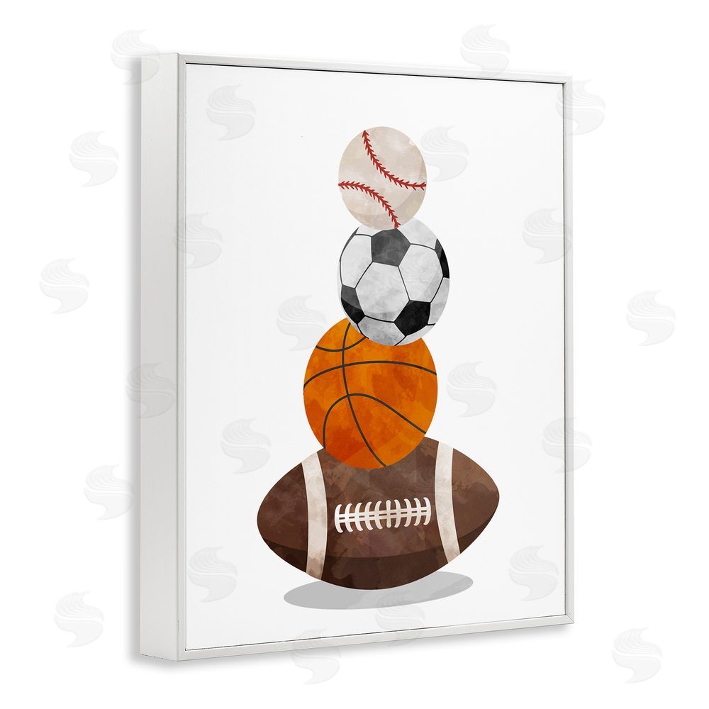 Christine Simpson Art Sports Ball Bunch White Framed Giclee Wall Art Print