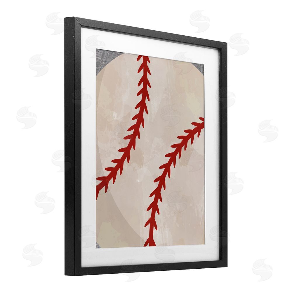 Christine Simpson Art Bouncing Fun Baseball Black Framed Print Under Glass with White Mat Wall Art
